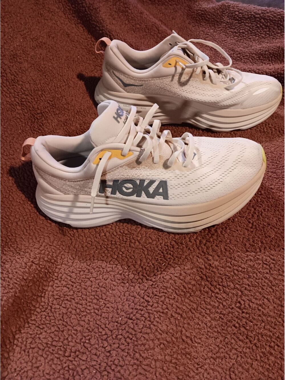 Hoka Running Shoes White with Yellow Accents Size 11